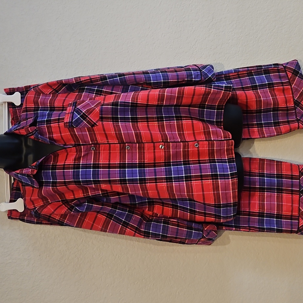 Victoria's Secret | Women's Red Purple Plaid Cotton Loungewear Pajama Set Sz M